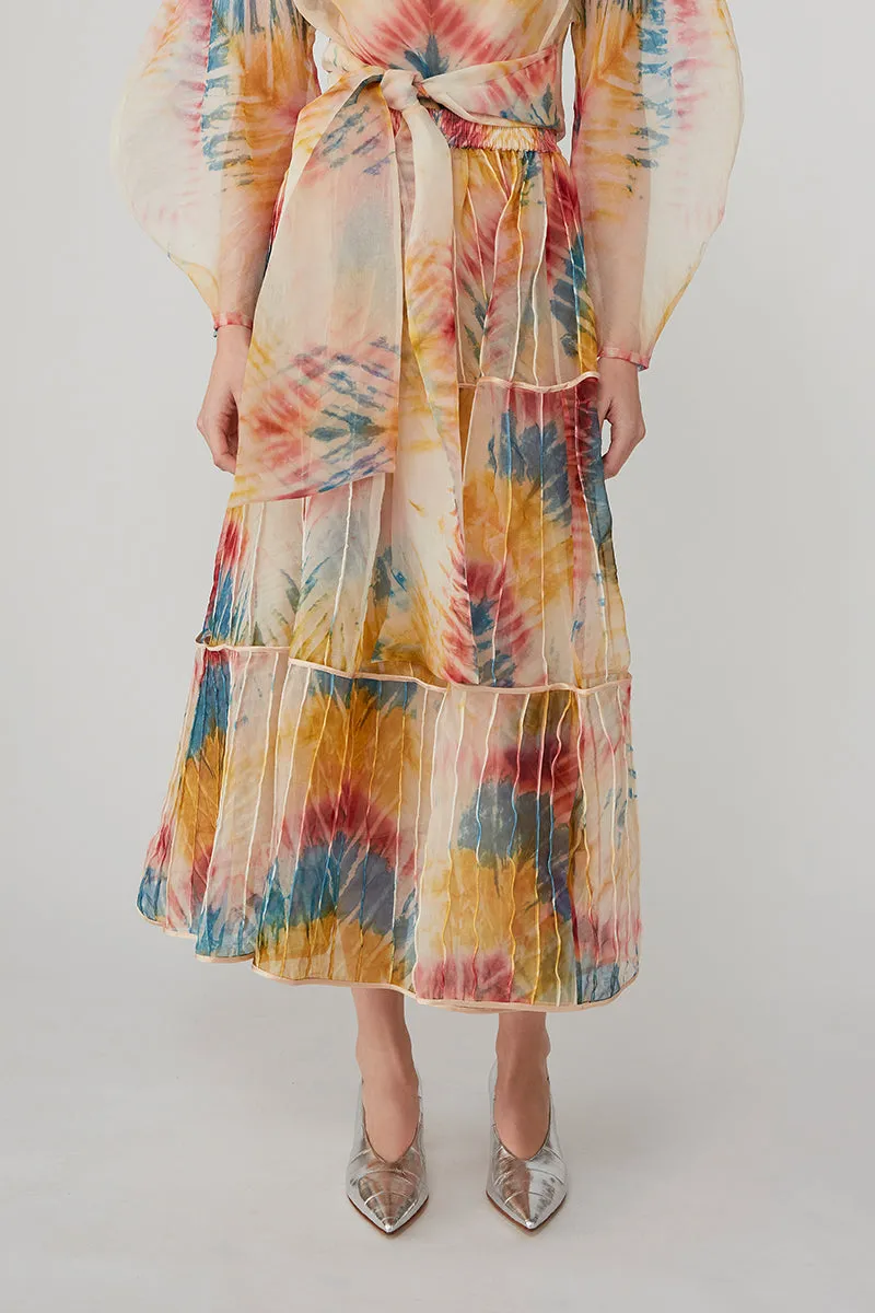 AFAF HANDPIPED SKIRT - MULTI TIE DYE