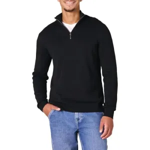 Amazon Essentials Men's 100% Cotton Quarter-Zip Sweater, Black, Small