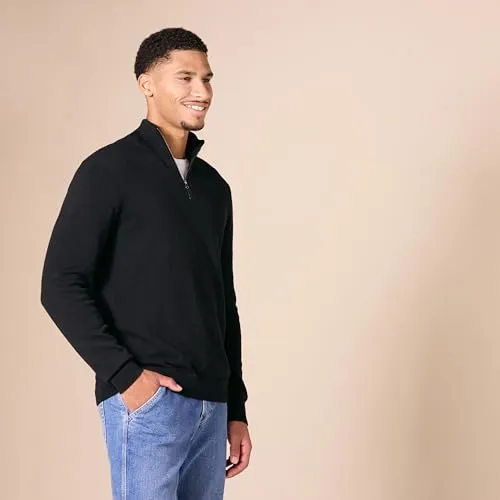 Amazon Essentials Men's 100% Cotton Quarter-Zip Sweater, Black, Small