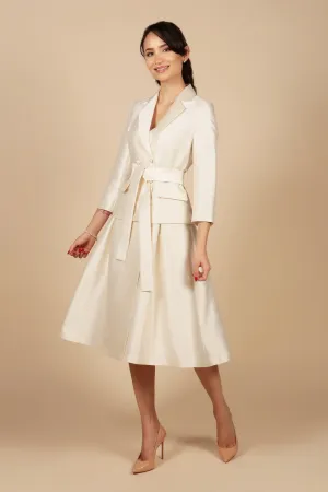 'Audrey' Silk and Wool Dress Coat in Bianco