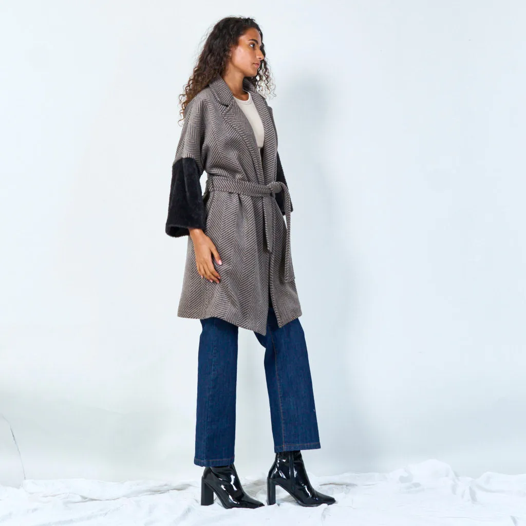 Belted chevron wool coat wholesale