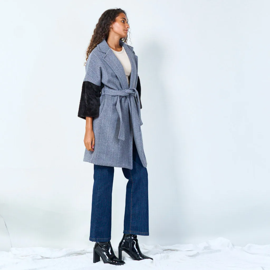 Belted chevron wool coat wholesale