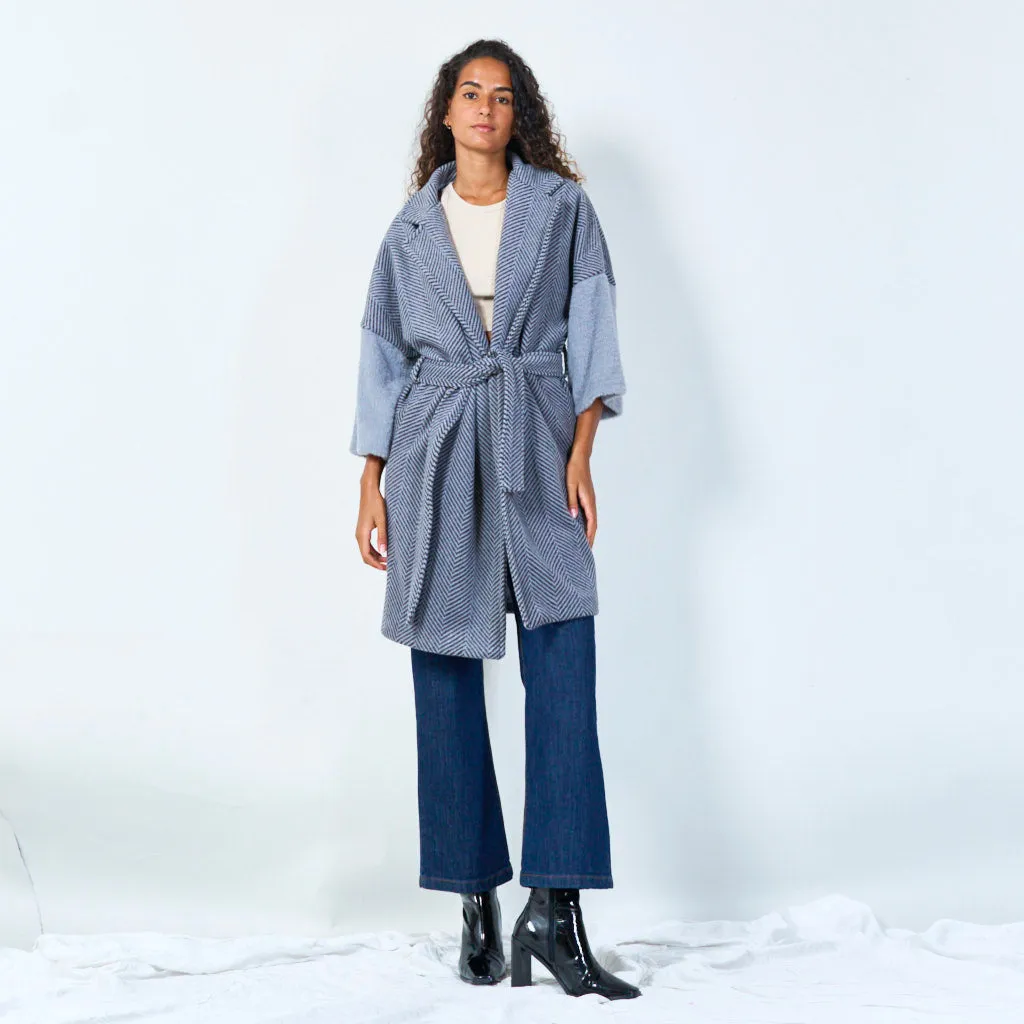 Belted chevron wool coat wholesale