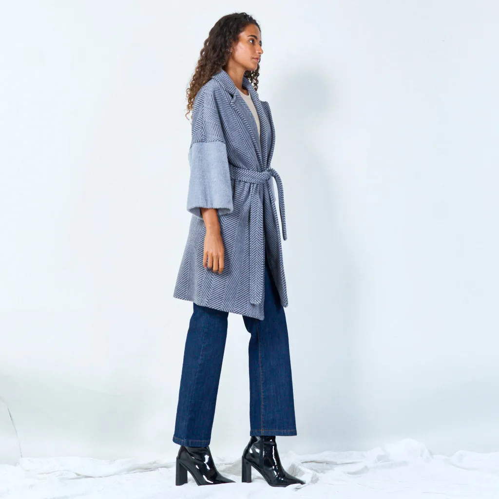 Belted chevron wool coat wholesale