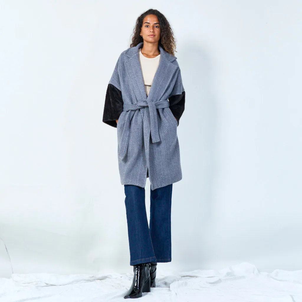 Belted chevron wool coat wholesale