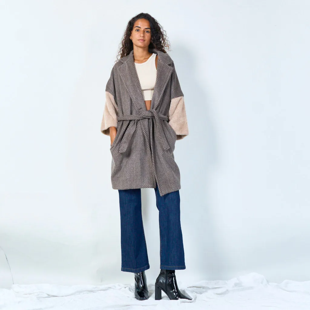 Belted chevron wool coat wholesale