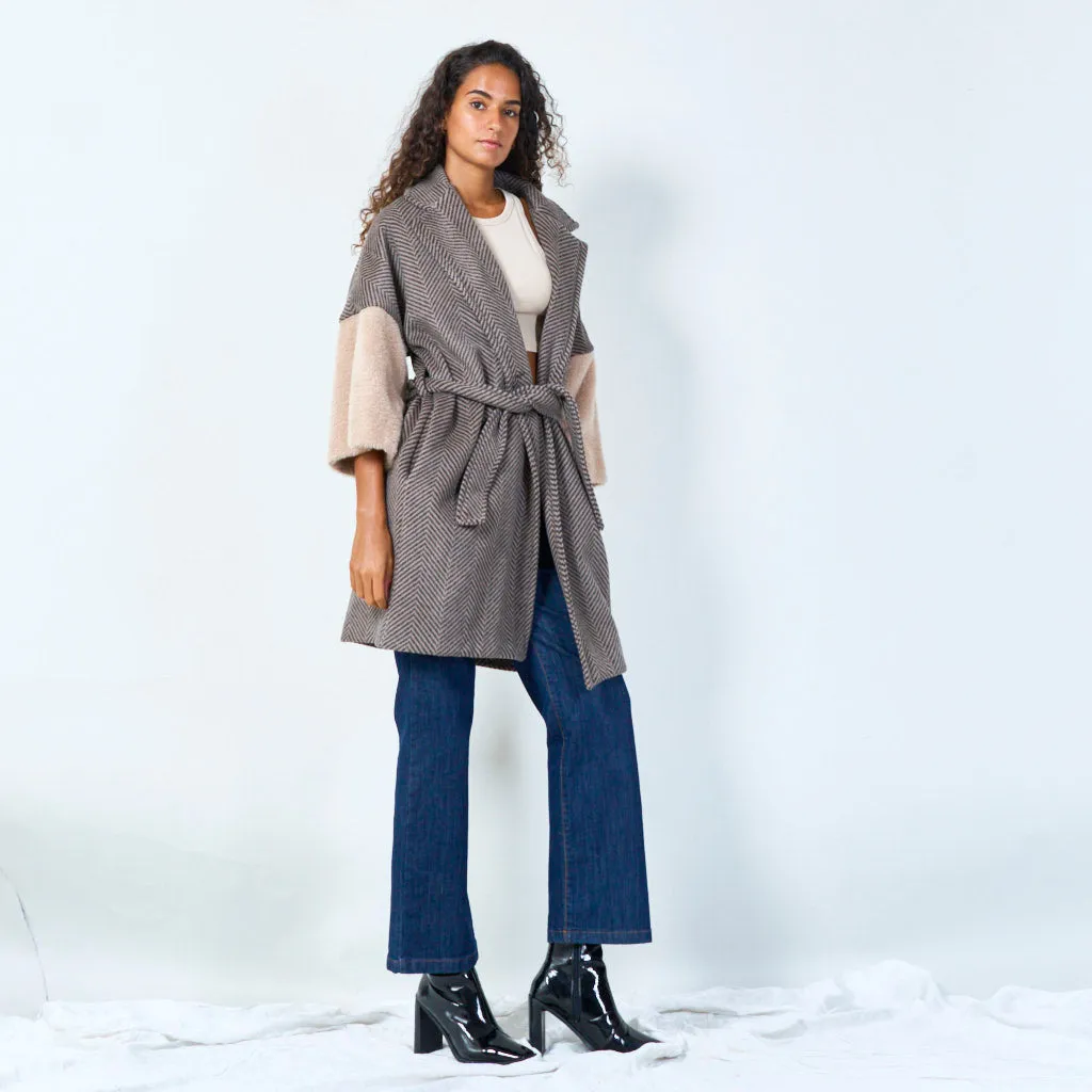 Belted chevron wool coat wholesale