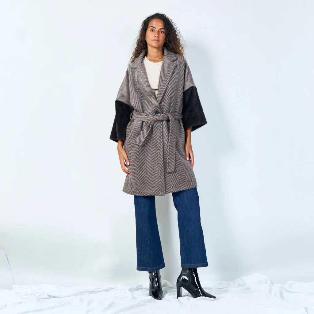 Belted chevron wool coat wholesale