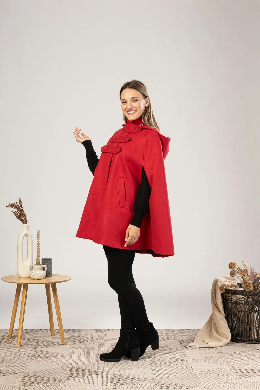 Brown Hooded Wool Cape Coat