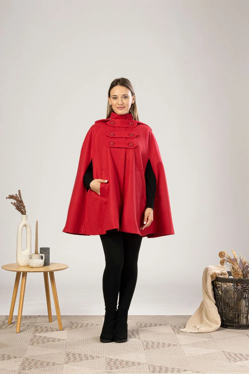 Brown Hooded Wool Cape Coat