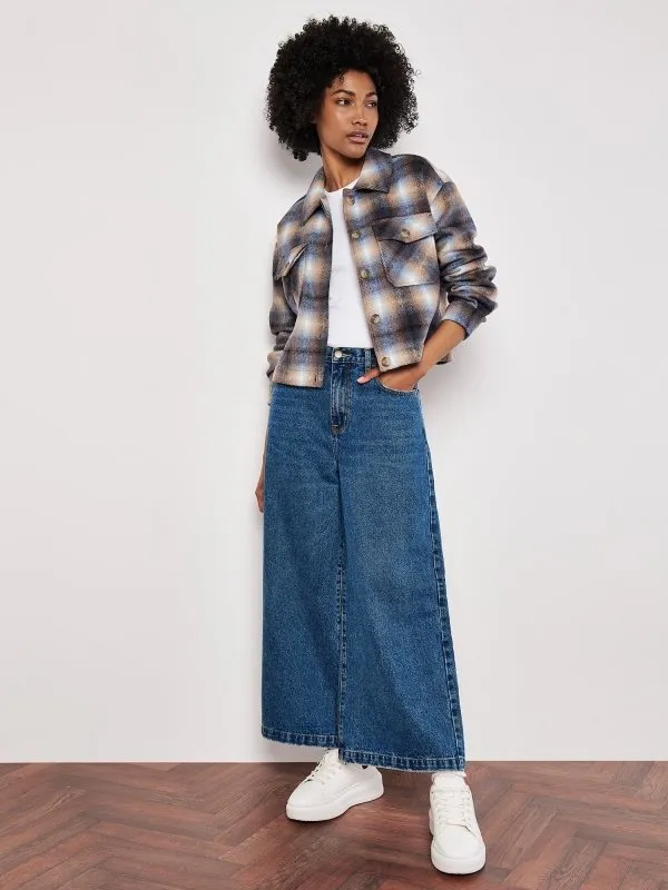 Brushed Plaid Cropped Jacket