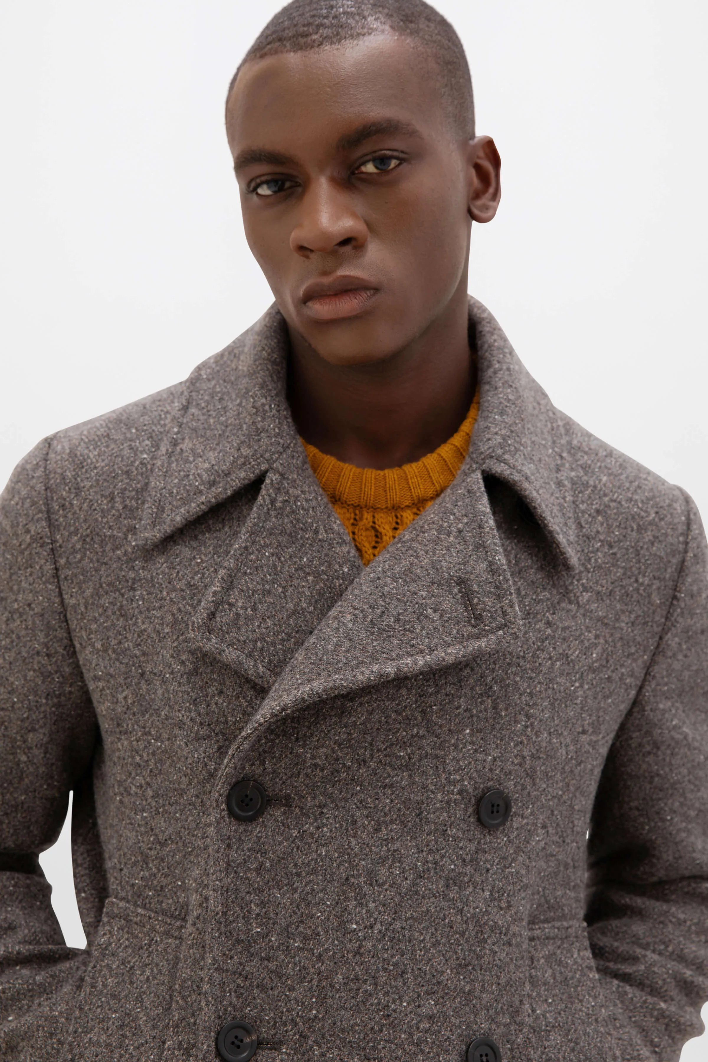 Charcoal Herringbone Pea Coat