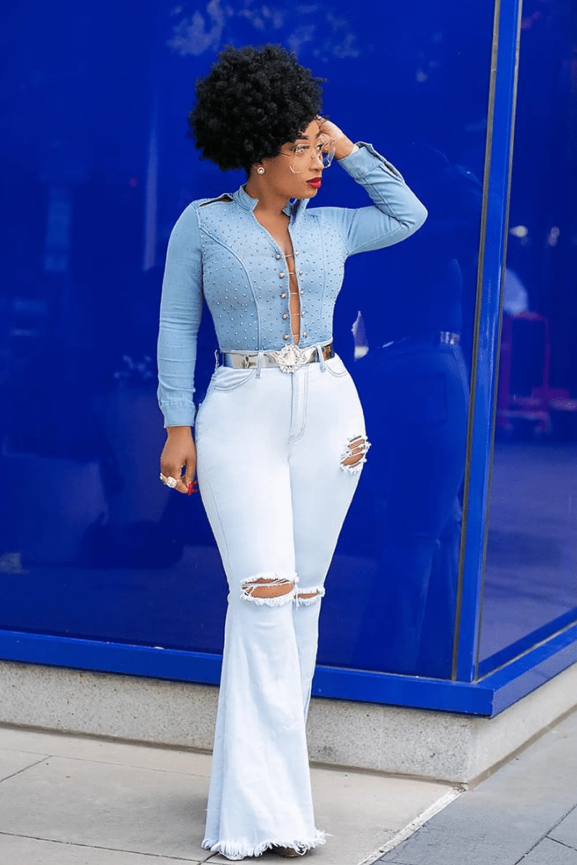 Classy & Sassy | Denim Studded Bodysuit