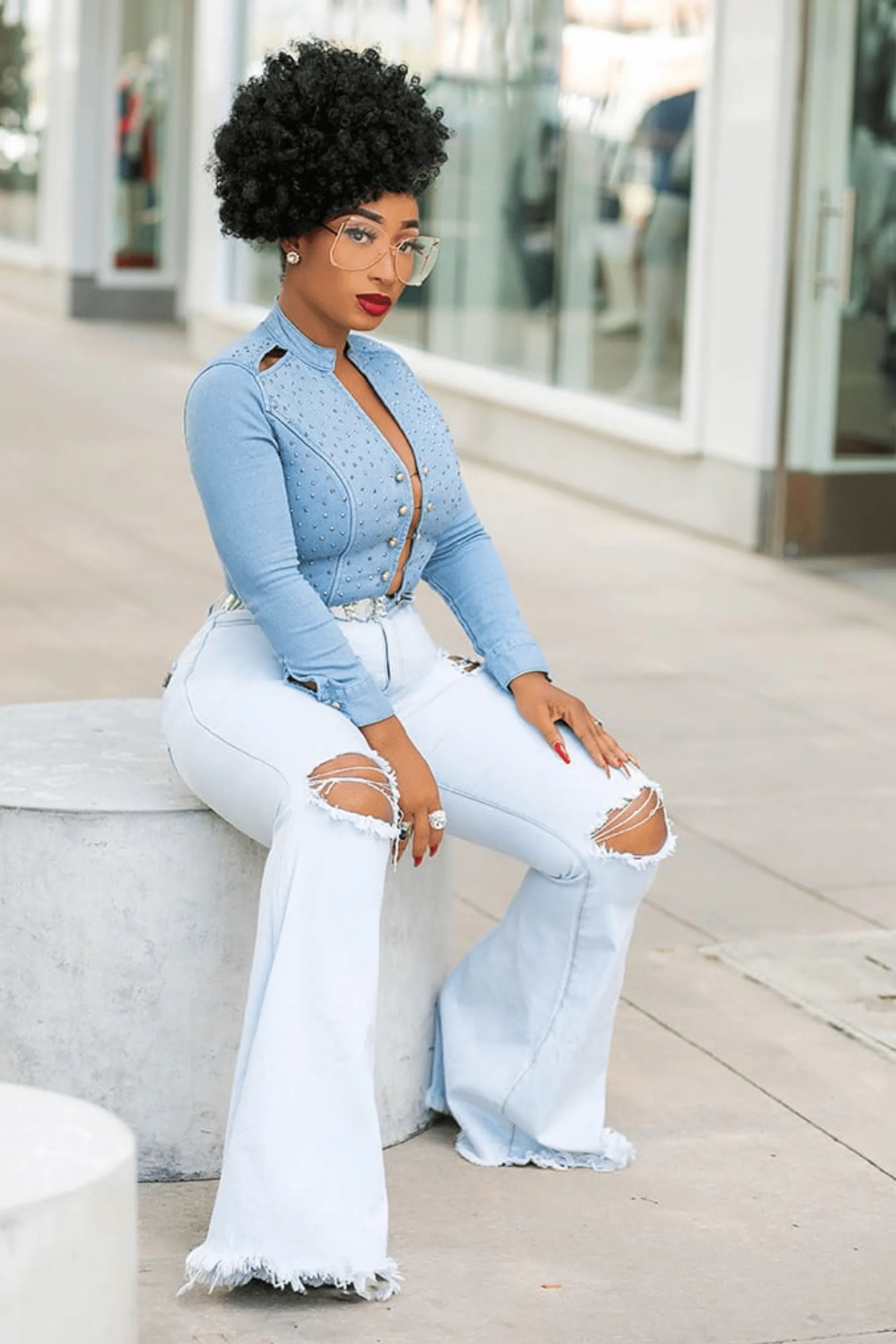 Classy & Sassy | Denim Studded Bodysuit