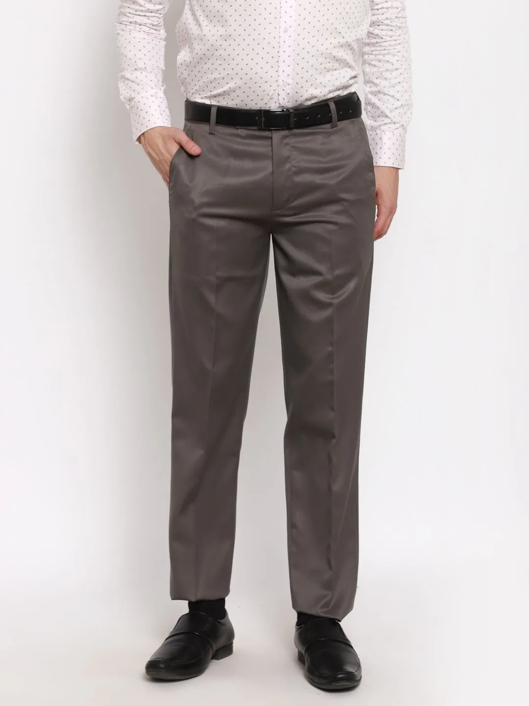 Cliths Men's Solid Light Grey Slim Fit Formal Trouser, Formal Pants for Men Office Wear