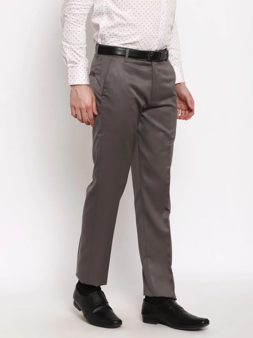 Cliths Men's Solid Light Grey Slim Fit Formal Trouser, Formal Pants for Men Office Wear