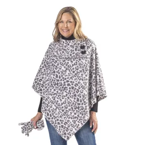 Elisa Snow Leopard Coat Fleece Poncho and Gloves Set