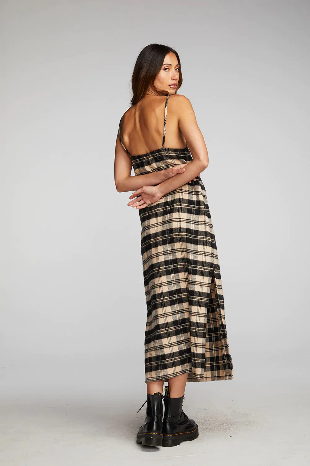 Flannel Midi Slip Dress - Black / Beige