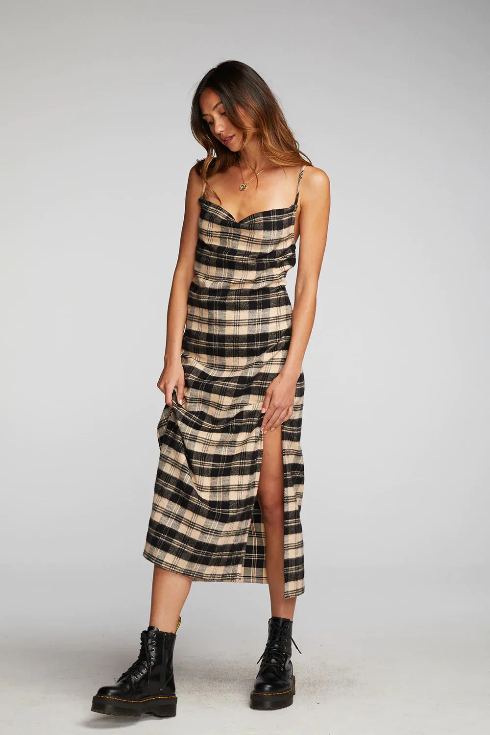 Flannel Midi Slip Dress - Black / Beige