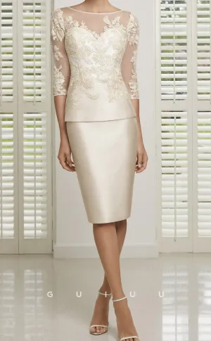 GM156 - Sheath Two Piece Scoop Neck 34 Length Sleeves Knee Length Stain Mother of Bride Dress