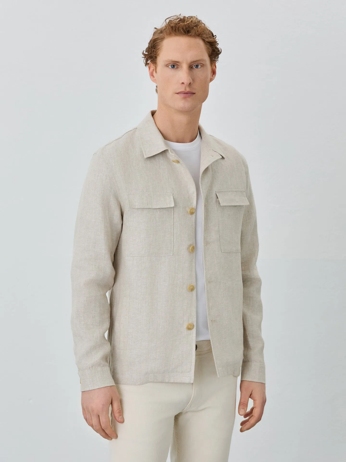 Herringbone Overshirt With Patch Pockets In Linen