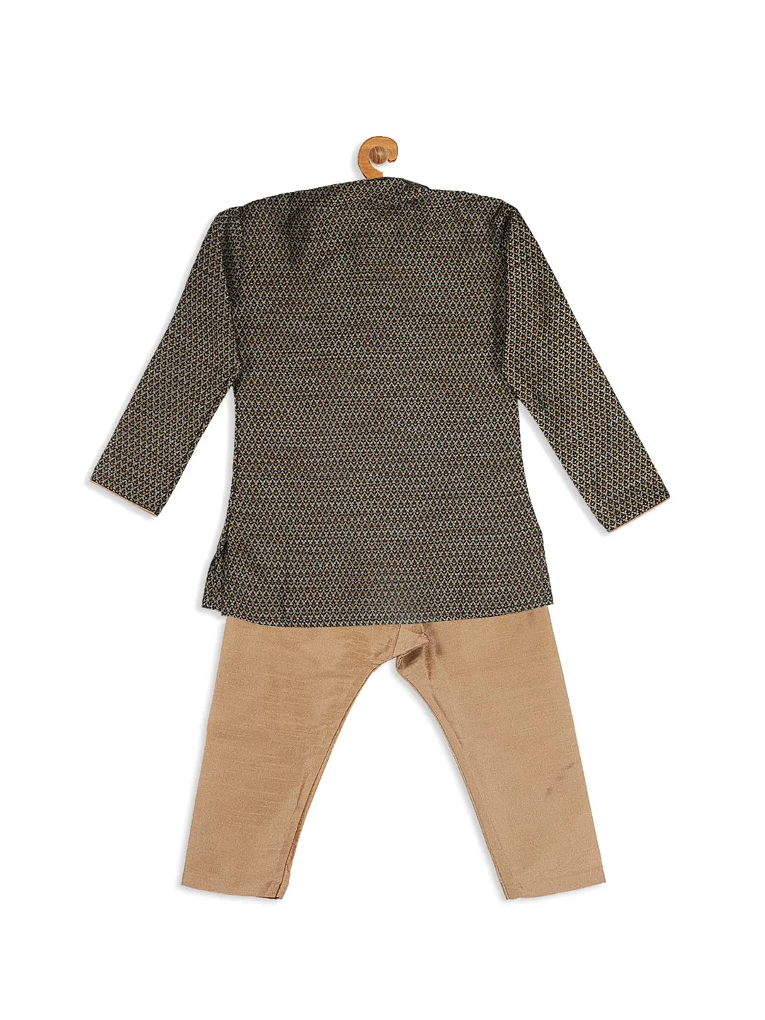 Jashvi SISHU Boy's Black Woven Kurta And Rose Gold Pyjama Set