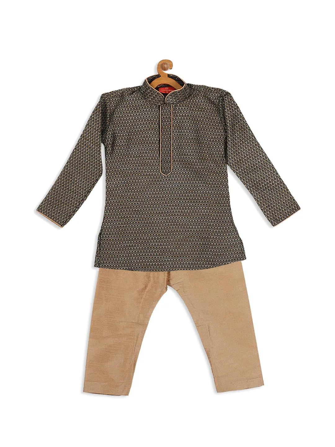 Jashvi SISHU Boy's Black Woven Kurta And Rose Gold Pyjama Set