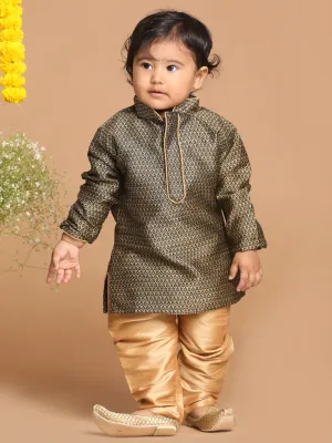 Jashvi SISHU Boy's Black Woven Kurta And Rose Gold Pyjama Set