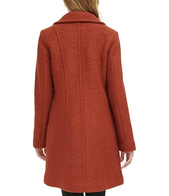 Kenneth Cole Asymmetric Zip Front Boucle Wool Coat - Paprika