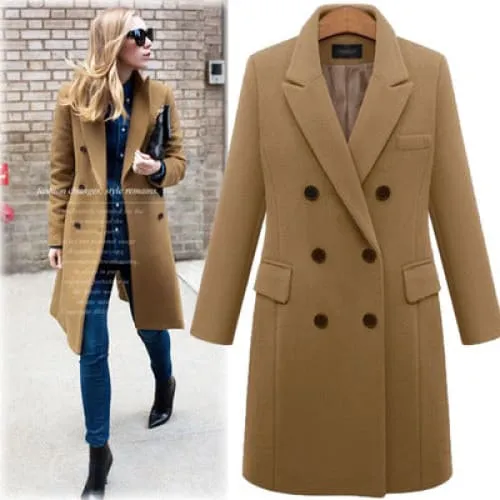 Lapel Neck Double Breasted Flap Pocket Wool-Mix Coat