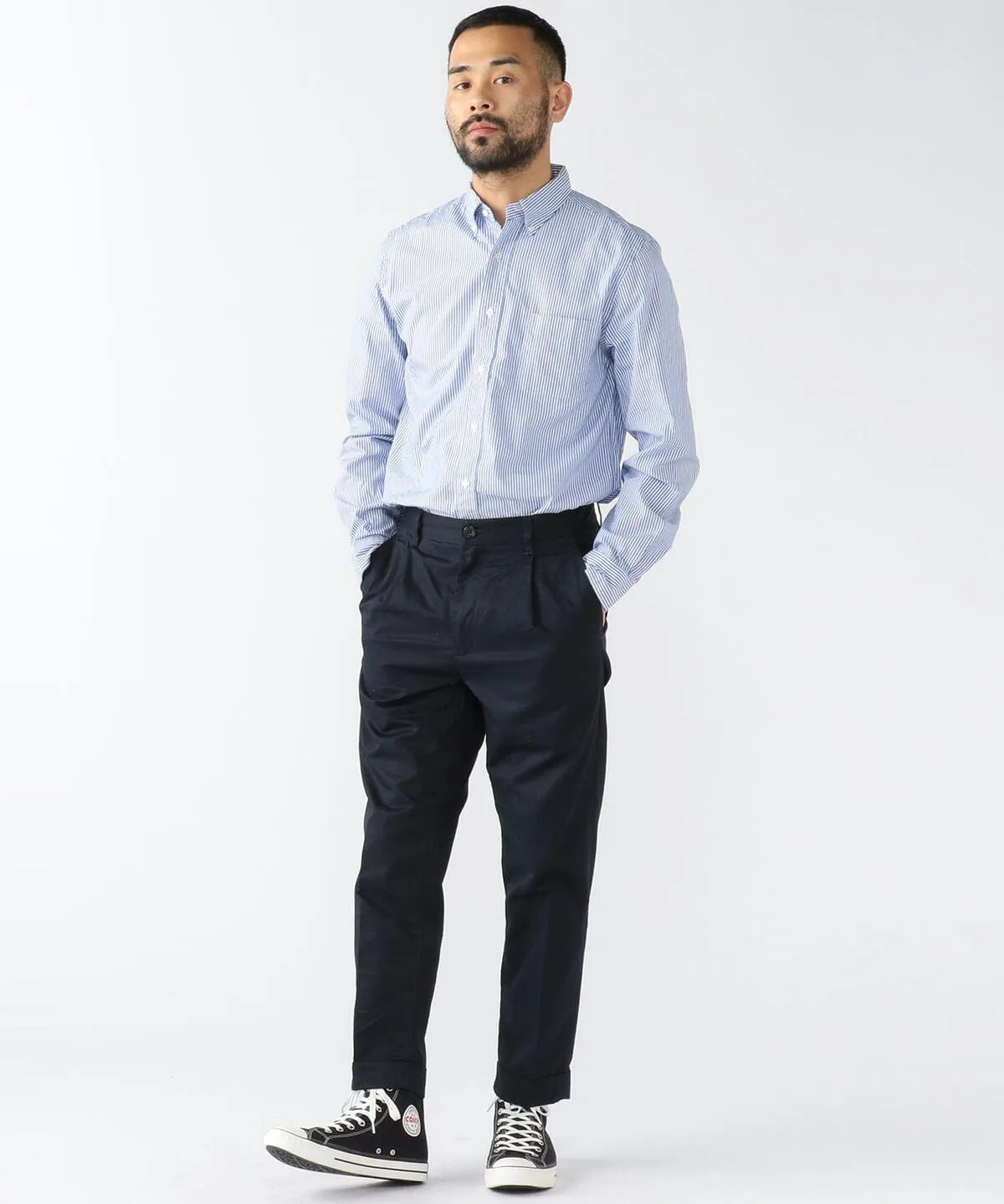 Pleated Twill Trousers - Navy