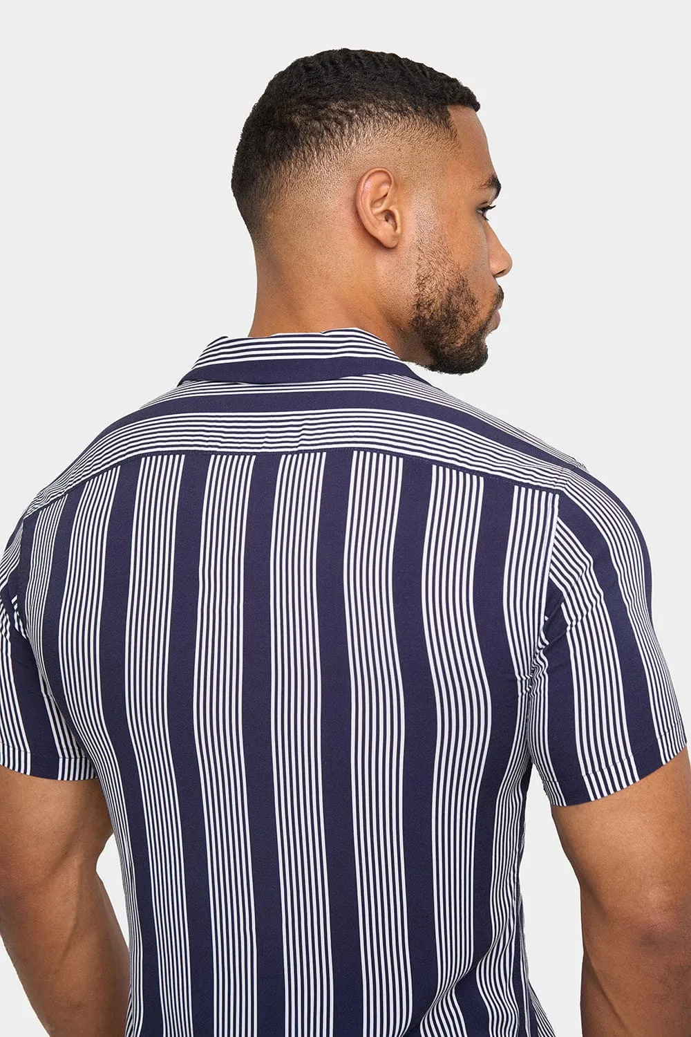 Printed Shirt in Bold Navy Stripe