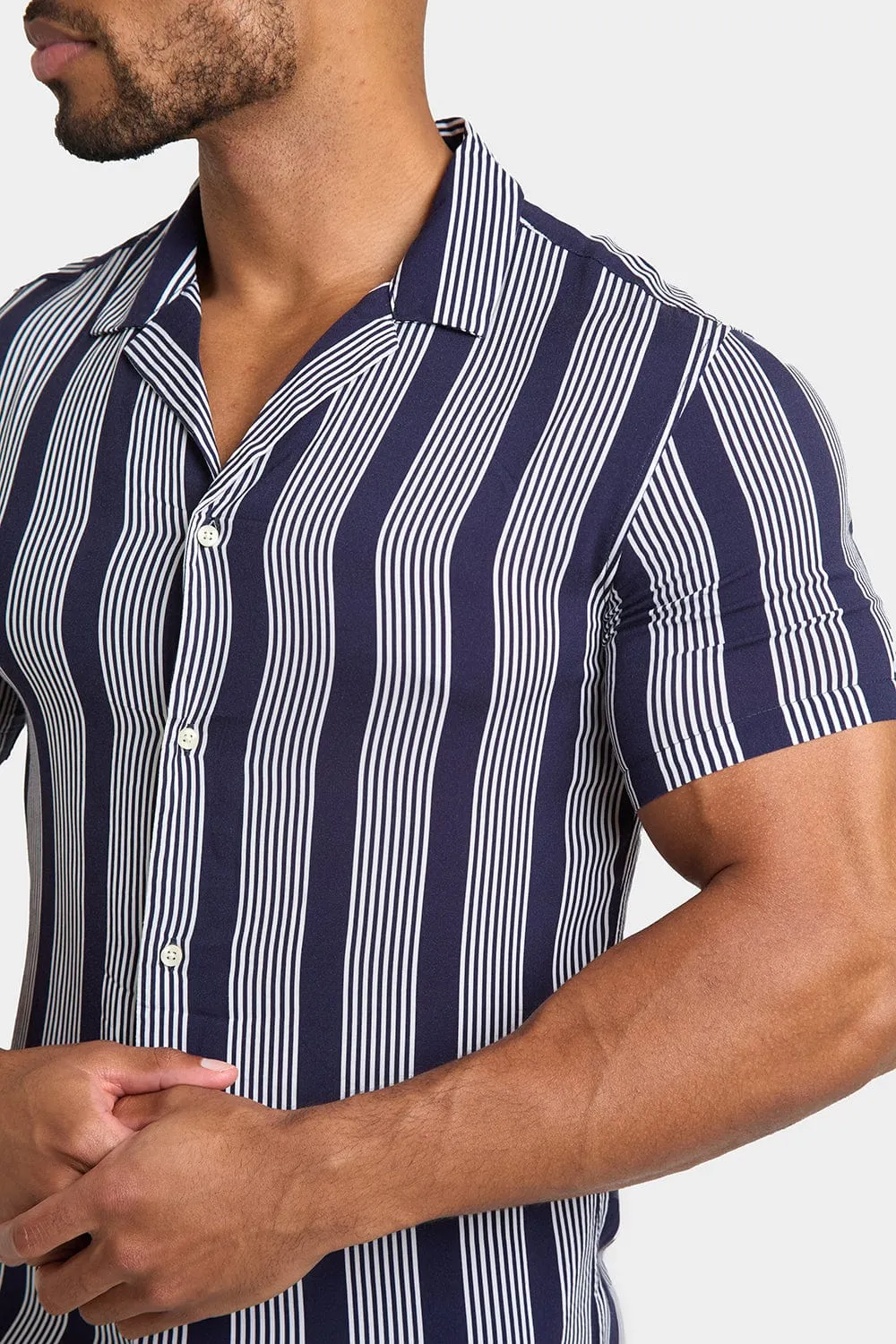 Printed Shirt in Bold Navy Stripe