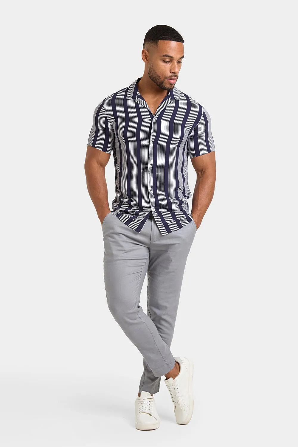 Printed Shirt in Bold Navy Stripe