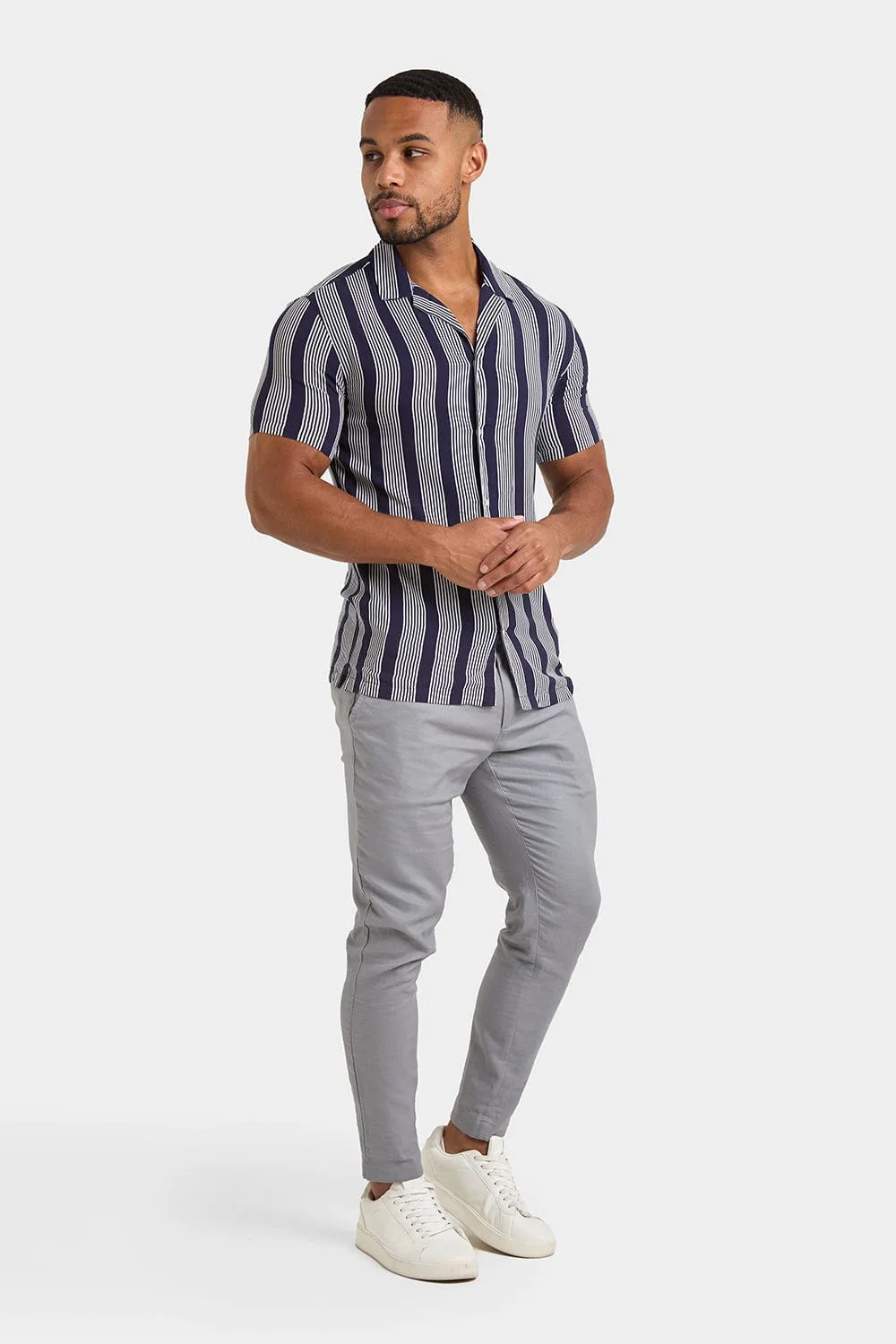 Printed Shirt in Bold Navy Stripe