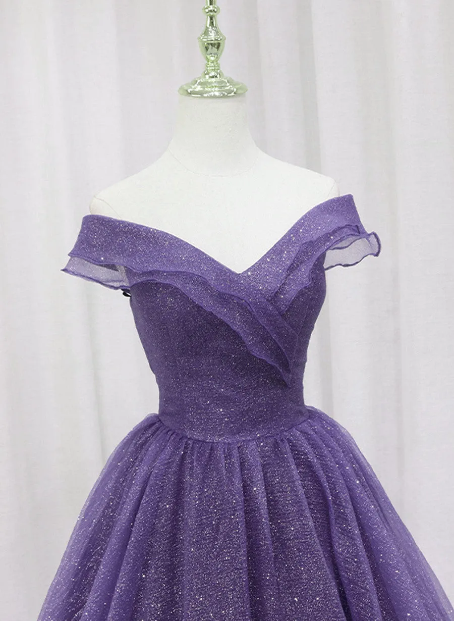 Purple Tulle Sweetheart Long Prom Dress Formal Dress, A-line Tulle Party Dress