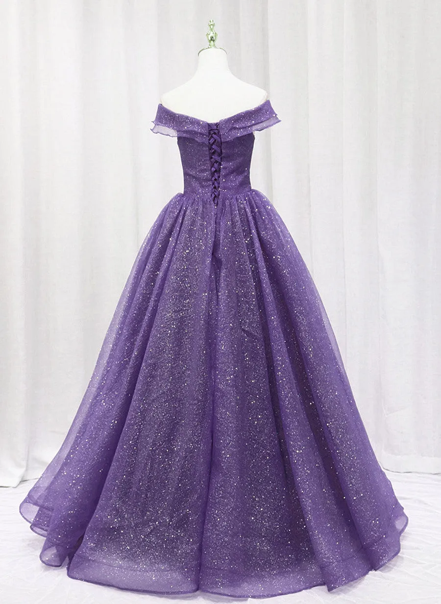 Purple Tulle Sweetheart Long Prom Dress Formal Dress, A-line Tulle Party Dress