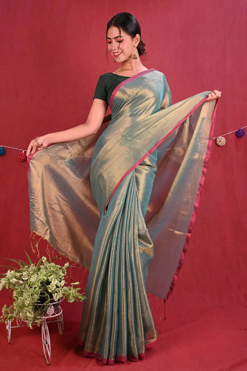 Ready To Wear Premium Organza Tissue Dhoop chaanv With Tassel On Pallu  Wrap in 1 minute saree