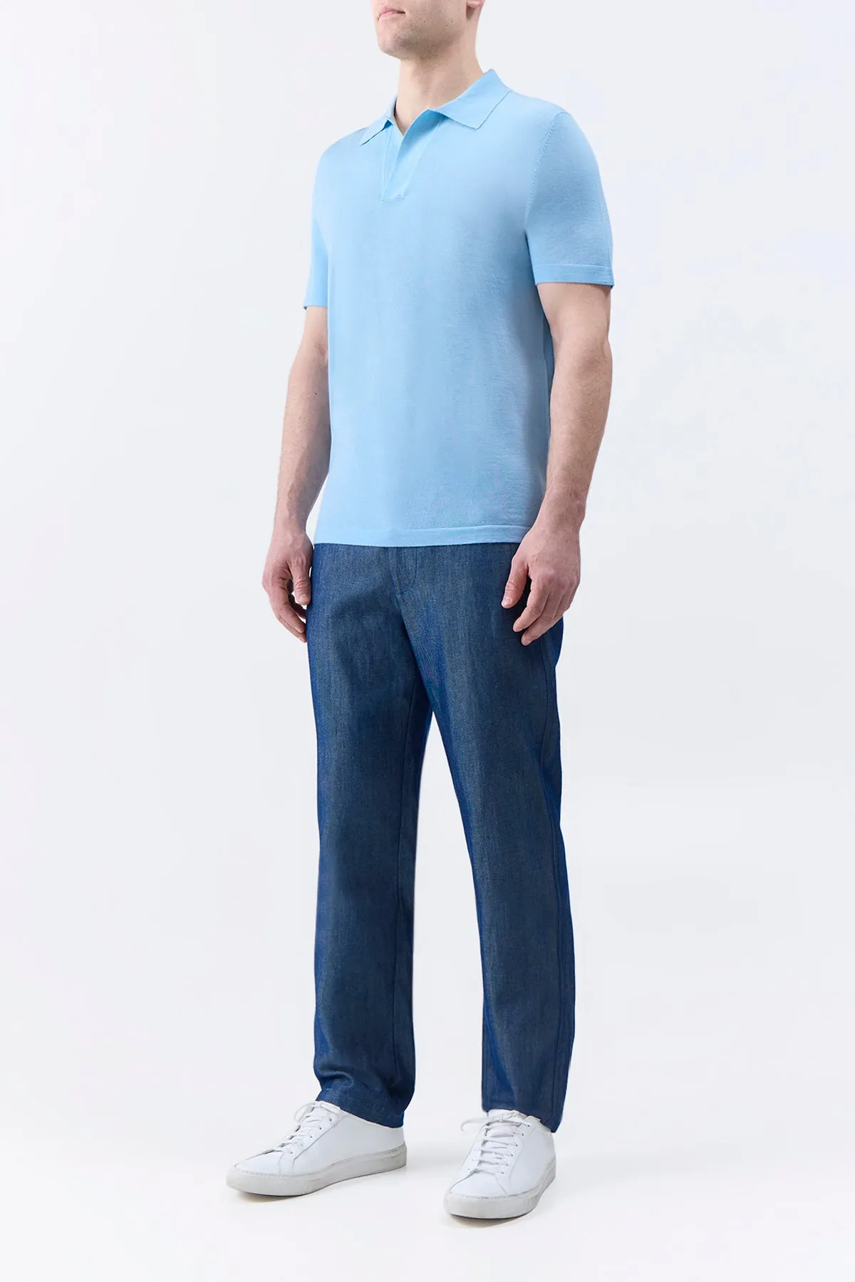 Rhys Pant in Deep Fluorite Blue Virgin Wool Linen Twill