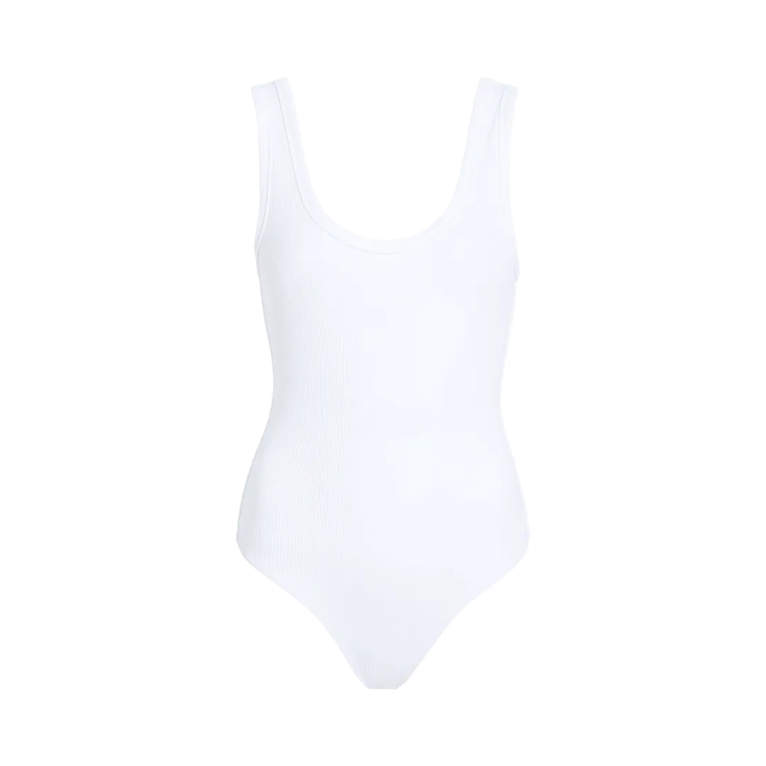 Ribbed Scoop Tank Bodysuit | White