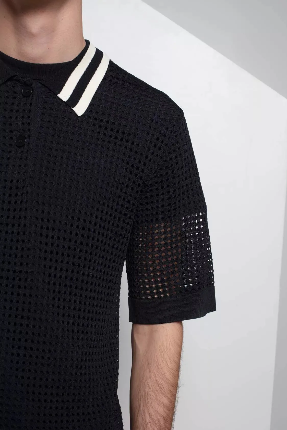 Sanoli Eyelet Polo Sweater Black