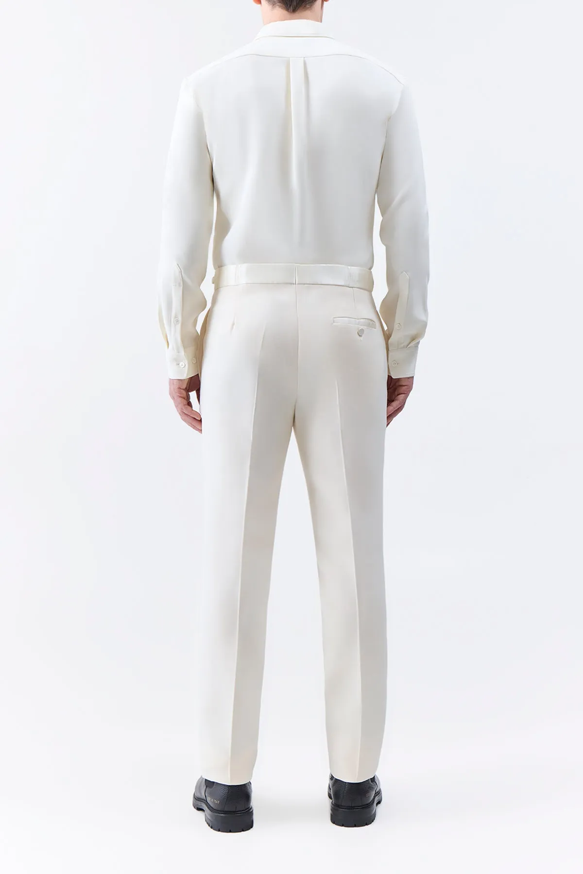 Simons Pant in Ivory Wool Silk Cady