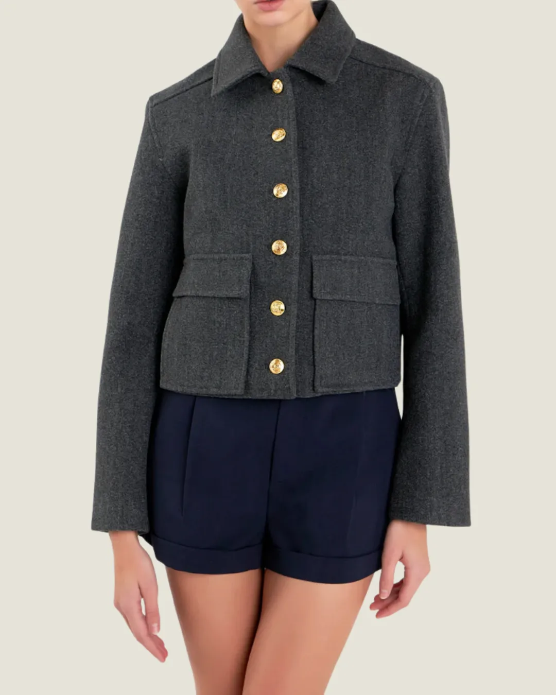 The NY Minute: Charcoal Gold Button Cropped Jacket