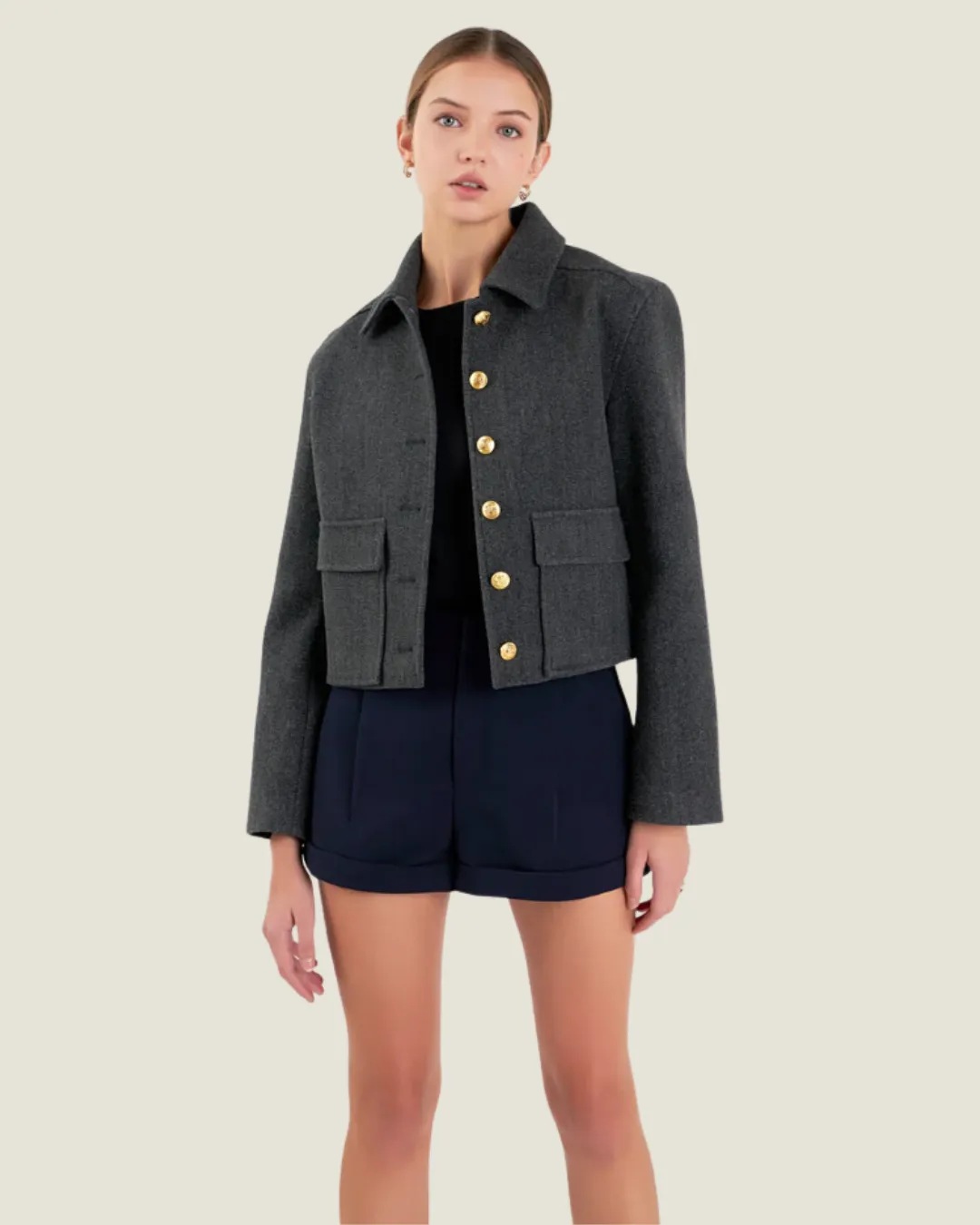 The NY Minute: Charcoal Gold Button Cropped Jacket