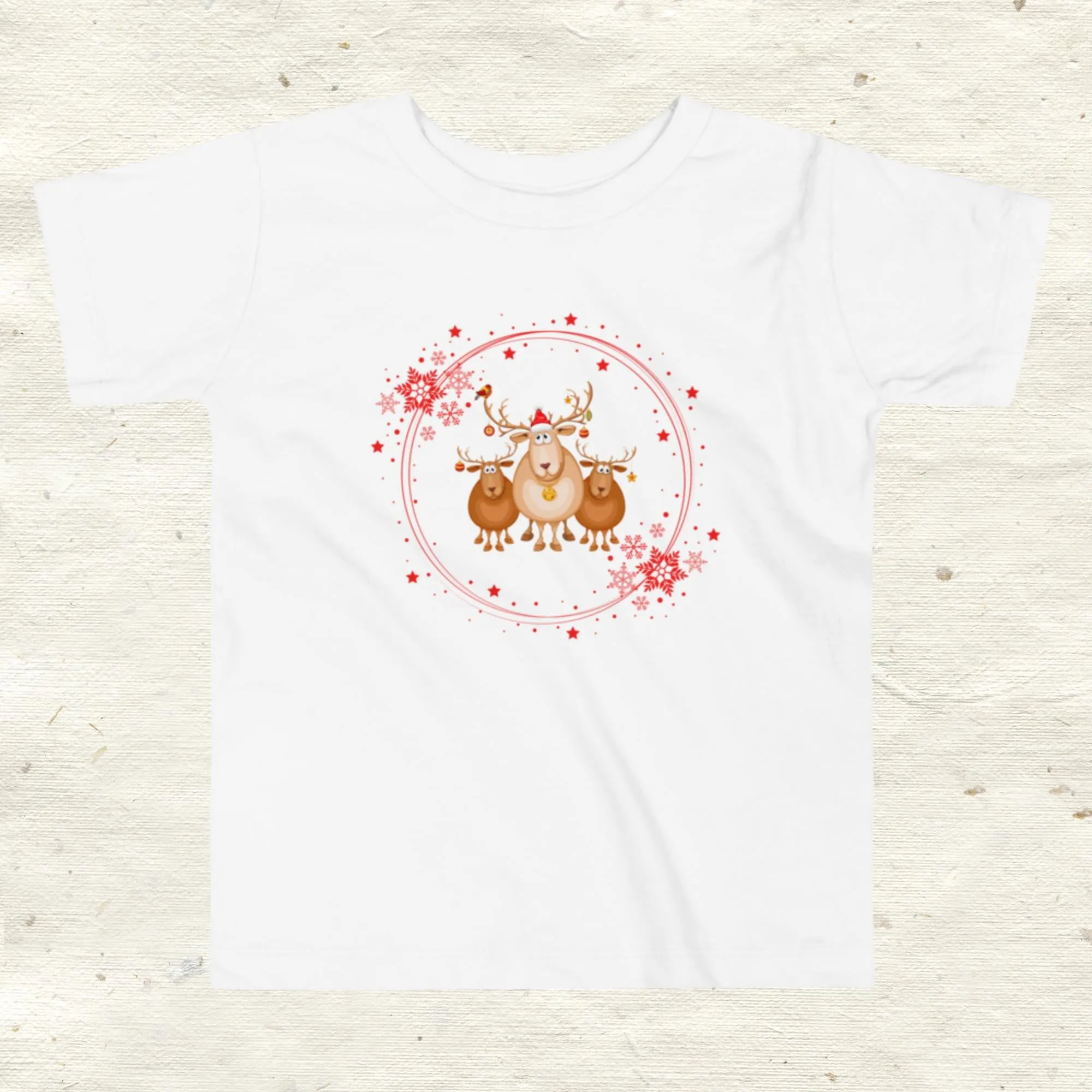 Three Reindeer Red Circle Toddler Short Sleeve Tee