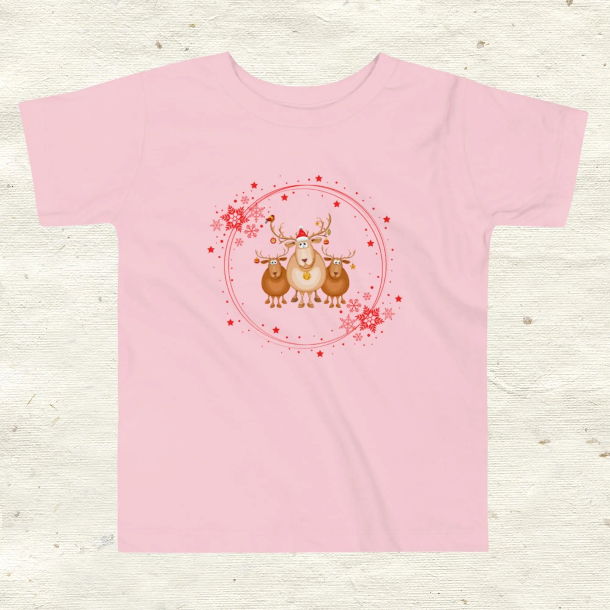 Three Reindeer Red Circle Toddler Short Sleeve Tee