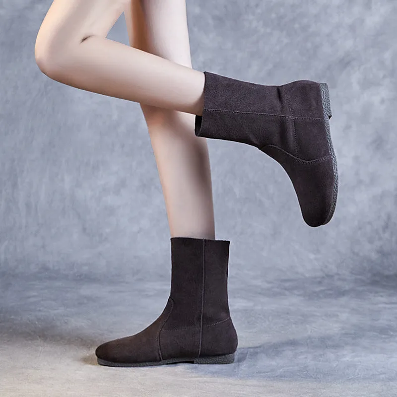 Women Minimalist Soft Suede Casual Flat Boots