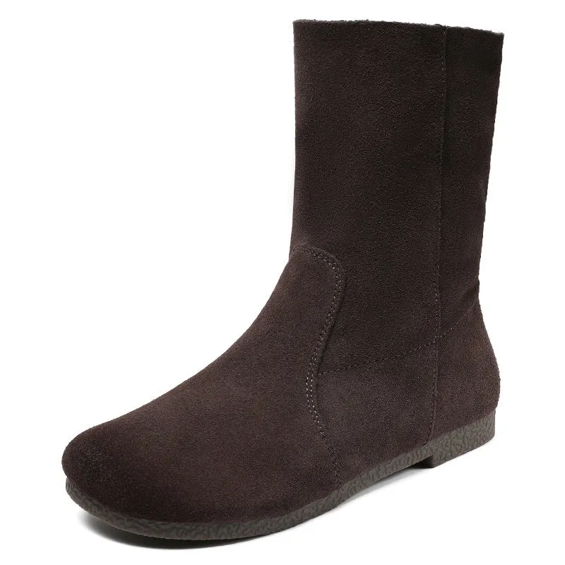 Women Minimalist Soft Suede Casual Flat Boots