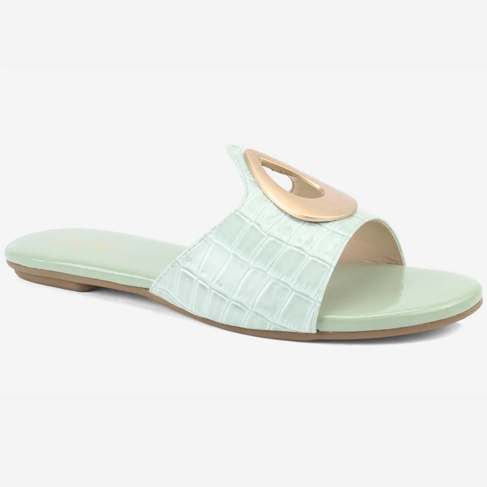 Womens "OPIA" Metallic Buckled Summer Slippers